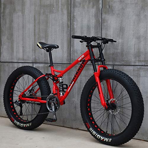 Bicicleta Montaña Adulto 24/26 Pulgadas Doble Suspension Bicicletas MTB Fat Bike Niños Niñas Mujeres Hombres Bici Frenos Doble Disco - 7 21 24 27 30 Velocidades - Blanco/Rojo/Azul/Negro/Naranja/Cian