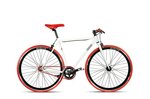 Bicicleta Montana Pista Fixed Gear de 28 pulgadas, color: blanco y rojo, tamaño del marco: 56 cm