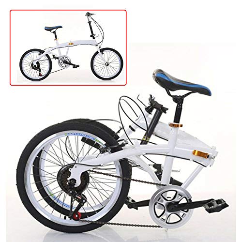 Bicicleta plegable de 20 pulgadas, 7 velocidades, freno de doble V, acero al carbono, plegable, 44T, color blanco Bicicleta plegable de 20 pulgadas, 7 velocidades, freno de doble V, acero al carbono, plegable, 44T, color blanco