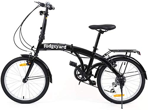 Bicicleta plegable de 20 pulgadas con 7 marchas, con luz LED de batería y soporte trasero, color negro Bicicleta plegable de 20 pulgadas con 7 marchas, con luz LED de batería y soporte trasero, color negro