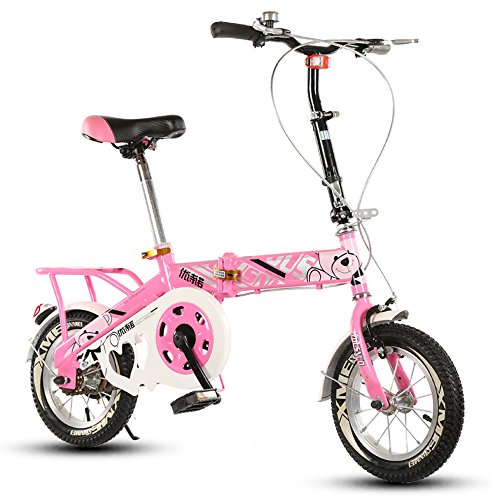 Bicicleta Plegable para niños, 12-14-16-20 Pulgadas para niños y niñas Bicicleta para niños 6-8-10-12 años Cochecito de bebé (Color : Pink-A, Tamaño : 12 Inch)