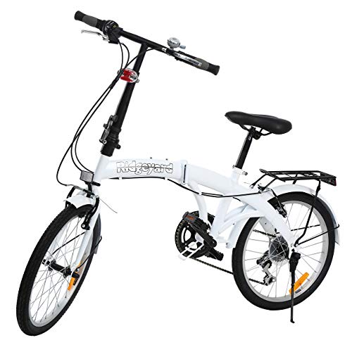Bicicleta plegable Ridgeyard de 6 velocidades, de 20 pulgadas con soporte trasero LED, Hombre, blanco Bicicleta plegable Ridgeyard de 6 velocidades, de 20 pulgadas con soporte trasero LED, Hombre, blanco