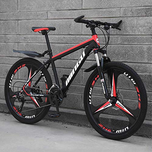 Bicicletas De Montaña para Hombre De 26 Pulgadas, Bicicleta De Montaña Rígida De Acero con Alto Contenido De Carbono, con Asiento Ajustable con,Black Red 3 Spoke,21 Speed