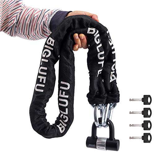 BIGLUFU candado de cadena bicicleta resistente Antirrobo ,1.2 m de largo,, cadenas cuadradasde , Alta seguridad,ideal para generador, motocicleta (con 4 llaves en U)