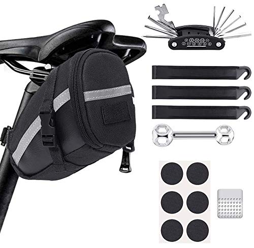 Bolsa de asiento de bicicleta para sillín de bicicleta, bolsa de almacenamiento para reparación de bicicletas, kits de herramientas de reparación impermeable para el manillar de la bicicleta