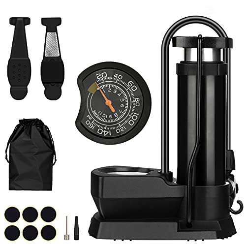 Bomba para Bicicleta con Manómetro, Mini Bomba de Aire Portátil de Ppie, 160 PSI Alta Presión Inflador Bici Adaptador de Válvulas Presta y Schrader per BMX MTB Globo Baloncesto Bomba para Bicicleta con Manómetro, Mini Bomba de Aire Portátil de Ppie, 160 PSI Alta Presión Inflador Bici Adaptador de Válvulas Presta y Schrader per BMX MTB Globo Baloncesto