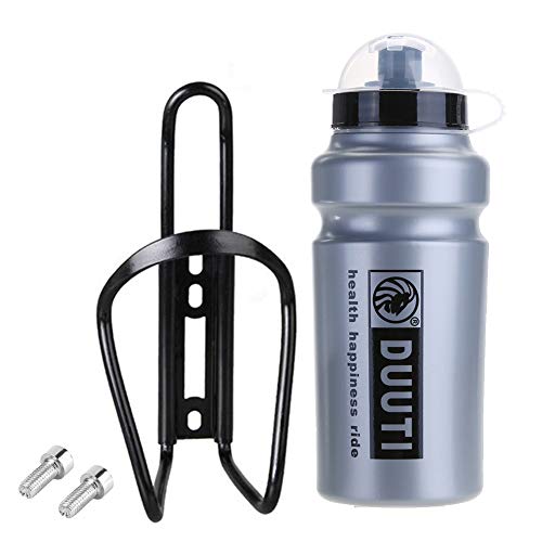 Botella de agua para bicicleta de carretera,kit Porta Bidon Deportes 500ml con Soporte y accesorios ,envase recipiente de agua Bicicleta de Montaña (Gris)