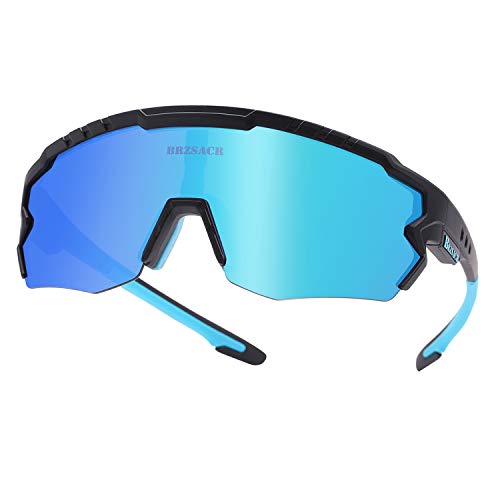 BRASACR Gafas De Sol Polarizadas para Ciclismo, UV 400 Protección Gafas Deportivas Polarizadascon 3 Lentes Intercambiables UV400 MTB Bicicleta Montaña para Hombre Mujer 2019 Nuevo. (Azul Negro)