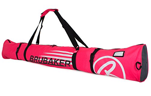 BRUBAKER 'Carver Champion 2.0' Bolsa Porta Esquís - Bolsa Deporte De Nieve para Transportar Un Par De Esquís Y Bastones - Rosa/Blanco - 170 cms.