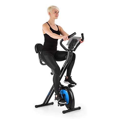 CapitalSports Azura Air - Bicicleta estática de Cardio, Plegable, Computador de Entrenamiento, Pulsómetro, Sillín ergonómico, 7 Niveles Altura, Pedales Antideslizantes, Pantalla LCD, Azúl