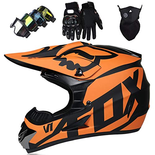 Casco Motocross Niño 5~12 Años ECE Homologado Casco Moto Integral Unisex para Moto Cross Descenso Enduro MTB Quad BMX Bicicleta (Gafas+Máscara+Guantes) con Diseño FOX - MJH-01 - Mate Negro Naranja Casco Motocross Niño 5~12 Años ECE Homologado Casco Moto Integral Unisex para Moto Cross Descenso Enduro MTB Quad BMX Bicicleta (Gafas+Máscara+Guantes) con Diseño FOX - MJH-01 - Mate Negro Naranja