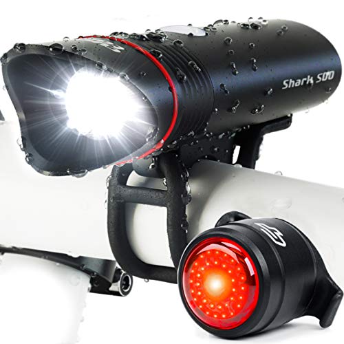Cycle Torch Shark 500 Linterna para bicicleta, recargable, puerto USB, luz trasera LED incluida, compatible con todo tipo de bicicletas, fácil instalación y extracción, 500 lúmenes, negro Cycle Torch Shark 500 Linterna para bicicleta, recargable, puerto USB, luz trasera LED incluida, compatible con todo tipo de bicicletas, fácil instalación y extracción, 500 lúmenes, negro
