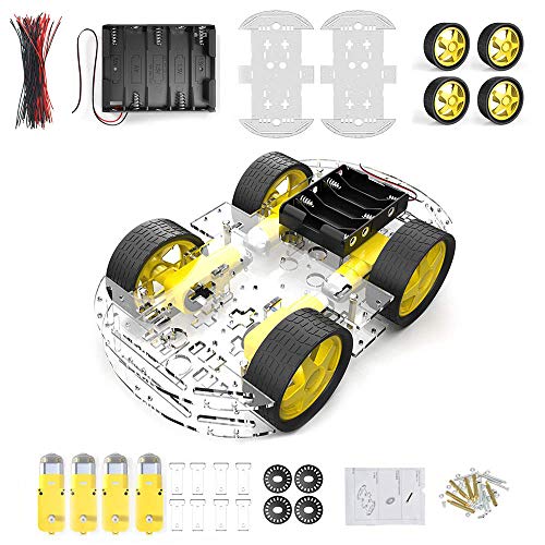 diymore 4 Ruedas Robot chasis Smart Car con Velocidad y codificador de tacómetro con Caja de batería para Arduino Raspberry Pi Robot Kits de Bricolaje