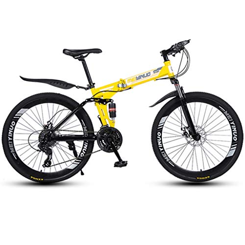 Dsrgwe Bicicleta de Montaña, Bici de montaña Plegable, Bicicletas BTT de Doble suspensión, suspensión Doble y Doble Freno de Disco, Ruedas de radios de 26 Pulgadas (Color : Yellow, Size : 21-Speed)