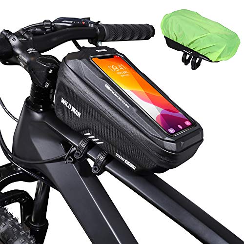 ENONEO Bolsas Bicicleta Manillar Impermeable Bolsa Movil Bicicleta Montaña con Almacenamiento de Gran Capacidad y Cubierta de Lluvia MTB Bolsa Bici Cuadro para Telefono de hasta 6,7 Pulgadas (Negro)