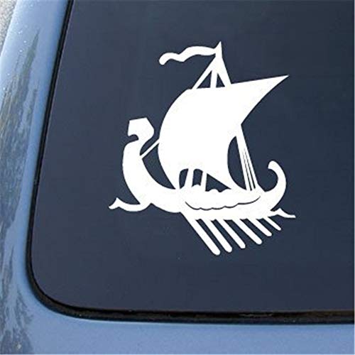 Etiqueta del coche Etiqueta engomada del coche Barco vikingo Etiqueta engomada blanca Etiqueta Bender Wall Laptop Notebook Die cut Etiqueta adhesiva blanca 6''tall blanco