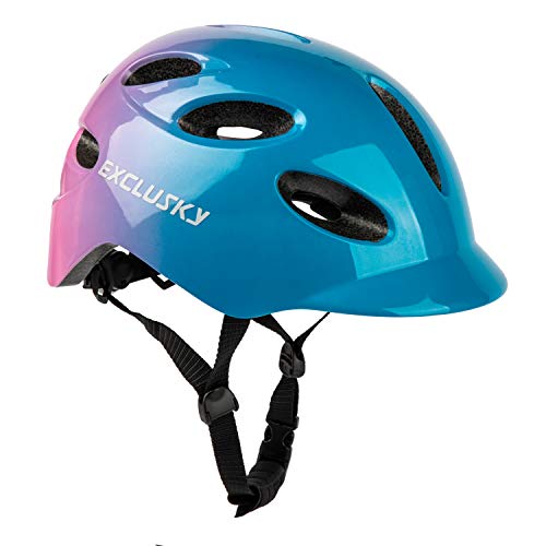 Exclusky - Casco de bicicleta para adultos con luz de seguridad USB recargable, para desplazamientos urbanos, con certificación CE, azul/rosa