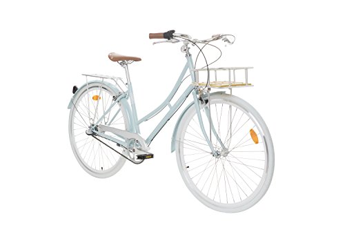 Fabric City Bicicleta de Paseo- Bicicleta de Mujer 28" con Cesta, Cambio Interno Shimano 3V, 5 Colores, 14kg (Blue Hampstead Deluxe)