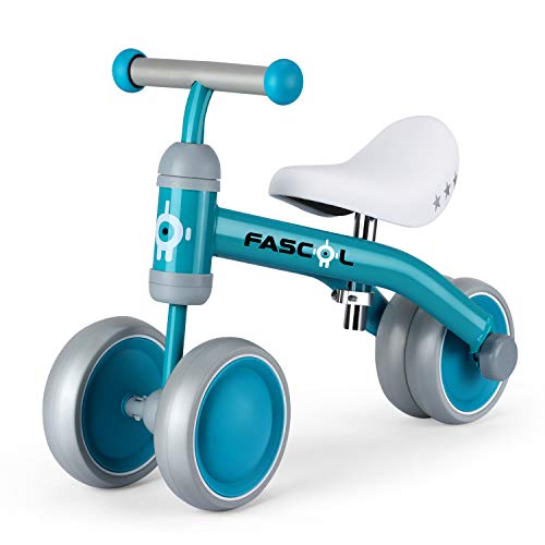 Fascol Bicicleta sin Pedales con Cojín Ajustable, Bicicleta Equilibrio Metálico con 4 Ruedas Cerradas, Bicicleta Infantil para Niños de 14-54 Meses (Verde)