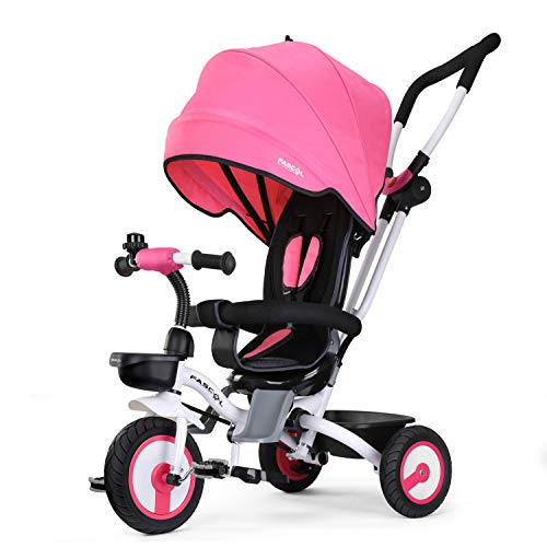 Fascol Triciclo Bebé Plegable 4 en 1 Trike Bicicleta para Niños de 6 Meses a 5 Años Máx 30 kg, Rosa