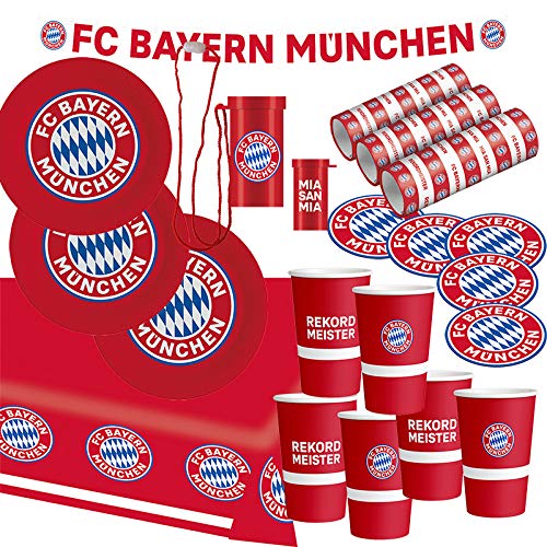 FC Bayern München Set de fiesta de fútbol, 34 piezas, para aficionados al fútbol, decoración para fiestas de fútbol y cumpleaños