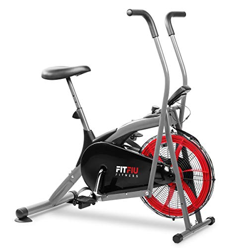 Fitfiu Fitness BELI-150 - Bicicleta elíptica con resistencia por aire, sillín regulable y pantalla LCD multifunción, Máquina fitness para entrenamiento de resistencia y cardio