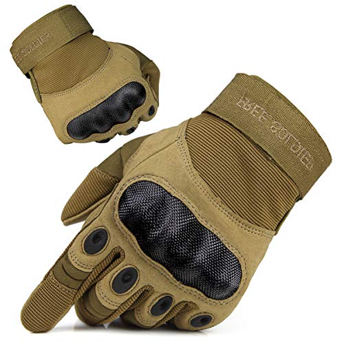 FREE SOLDIER Guantes Moto Verano Hombre Guantes Tacticos Militares Combate para Deportes al Aire Libre, Escalada, Ciclismo, Bicicleta Montaña, MTB, Airsoft, Paintball (L, Dedo Completo/Sand Color)