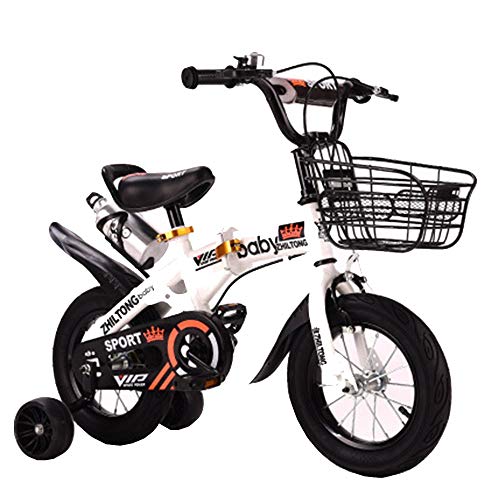 FUFU Bikes12 niños / 14/16/18 Pulgadas, de Acero al Carbono de Alta Bicicleta de los niños con el Entrenamiento de la Rueda de Regalo for 2-13years niños y niñas de (Color : White, Size : 14in)