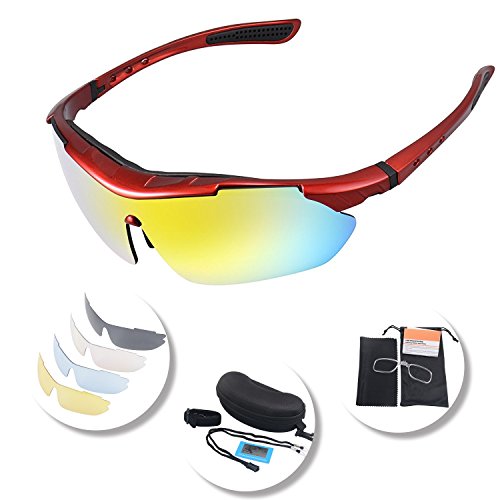 Gafas Polarizadas Deporte Bici Anti UV400 Gafas Para Correr Running Antivaho con 5 Lentes Intercambiables Adaptadas también a Ciclismo Bicicleta de Montaña MTB y Carrera para Hombre y Mujer