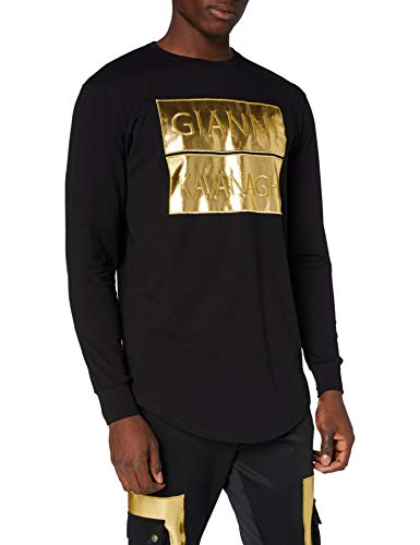 Gianni Kavanagh Black Gold Bars Long Sleeve tee Camiseta, Negro, XS Hombre