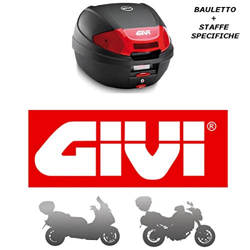 Givi - Baúl de 30 l E300N2 + Enganche SR8201 Monolock Moto Guzzi V7 III Stone 2017 2019 con catalizadores Rojos