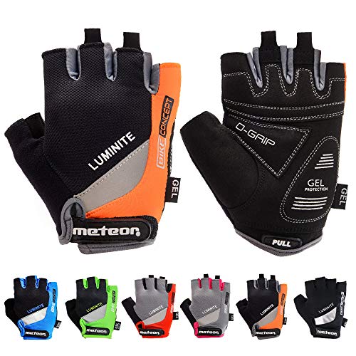 Guantes Bicicleta MTB BMX Ciclismo Montaña Carretera Fitness Gimnasio Bici Escalada Senderismo y Otros Deportes Guantes Deportivos Sin Dedos para Niños Juventud Mujer y Hombre (M, GX35 Naranja)