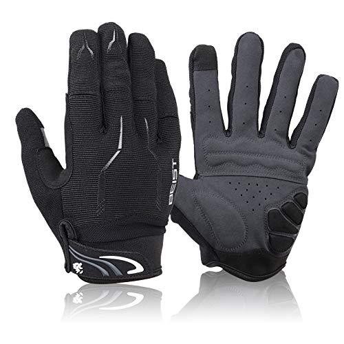 Guantes de Ciclismo,Guantes Bicicleta Montaña Guantes Dedos Completos Guantes MTB Hombres Mujeres Pantalla Táctil Aacolchados Transpirable (XL, Negro)