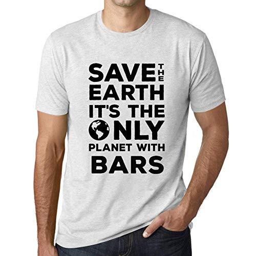 Hombre Camiseta Vintage T-Shirt Gráfico Save The Earth Bars Blanco Moteado Hombre Camiseta Vintage T-Shirt Gráfico Save The Earth Bars Blanco Moteado