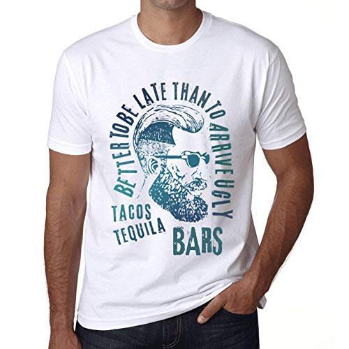Hombre Camiseta Vintage T-Shirt Gráfico Tacos, Tequila and Bars Blanco