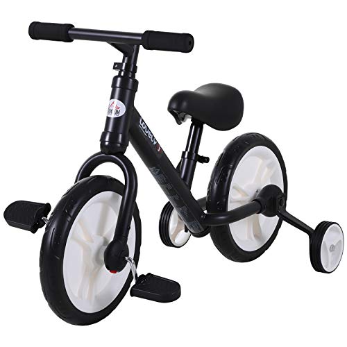 HOMCOM Bicicleta de Equilibrio con Pedales y Ruedas Entrenamiento Extraíbles de Asiento Regulable 33-38cm Niños +24 Meses Carga 25kg Negro HOMCOM Bicicleta de Equilibrio con Pedales y Ruedas Entrenamiento Extraíbles de Asiento Regulable 33-38cm Niños +24 Meses Carga 25kg Negro