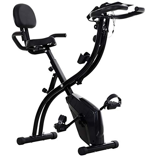 HOMCOM Bicicleta Estática Plegable con Altura y Resistencia Ajustables con Pantalla LCD y Asiento con Respaldo 52x107x110 cm Negro