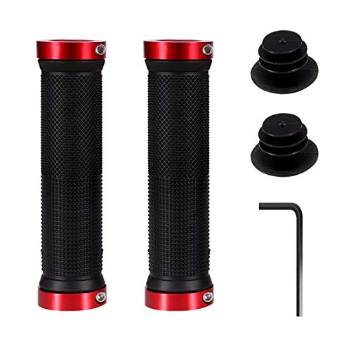 HONGECB 2 Piezas Empuñaduras para Manillar de Bicicleta, Caucho Diseño Antideslizante de Apretones, Puños para Bicicletas de Montaña con Llave Allen, para Bicicleta de Montaña y Carretera, Rojo HONGECB 2 Piezas Empuñaduras para Manillar de Bicicleta, Caucho Diseño Antideslizante de Apretones, Puños para Bicicletas de Montaña con Llave Allen, para Bicicleta de Montaña y Carretera, Rojo