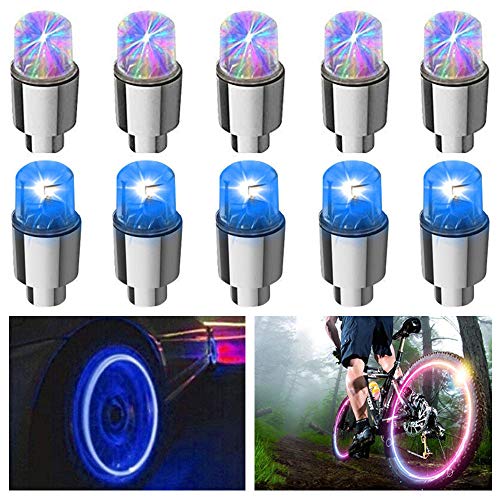 HSIQIAN 10PCS de Luz de Válvula de Flash Luz De Radios Luces De Neumáticos para Coche Bicicleta Motocicleta Vistoso + Azul