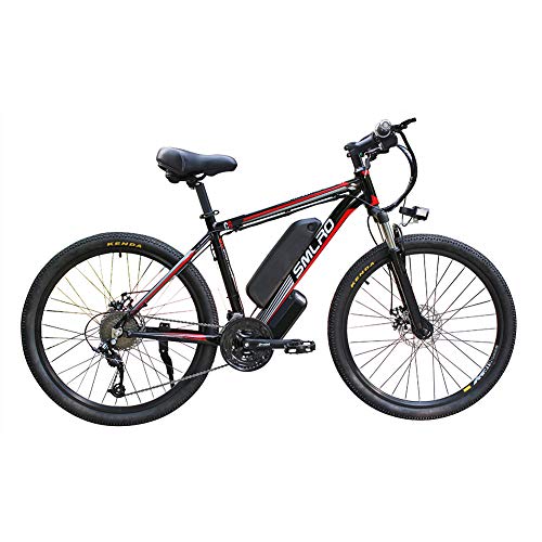 Hyuhome Las Bicicletas eléctricas para Adultos, IP54 Impermeable 500/1000W Ebike de aleación Aluminio Bicicletas 48V 13Ah Iones Litio Bicicletas montaña/batería/conmuta Ebike,Black Red,500W