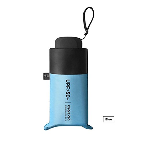 īBaste Paraguas de Viaje para niñas con protección UV UPF 50 + tamaño Compacto, fácil de Llevar y fácil de Poner en la Bolsa Azul Azul