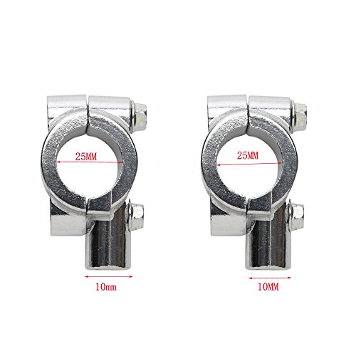 ICTRONIX - Par de abrazadera para espejo universales de 10 mm para motocicleta, soporte de espejo, soporte de espejo para rosca derecha de 25 mm, manillar, pinza, cromo