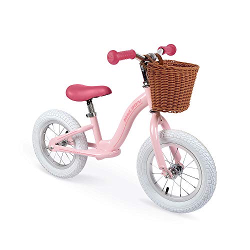 Janod - J03295 - Bicicleta de equilibrio metálica y estilo retro con sillín ajustable y neumáticos inflables, color rosa, bicicleta para aprendizaje de equilibrio, para niños a partir de 3 años