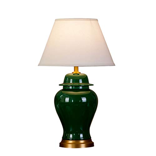JEONSWOD Lámpara de Mesa Verde - cerámica lámpara de cabecera, lámpara Decorativa con White Pantallas de iluminación, Cobre Base de Asiento