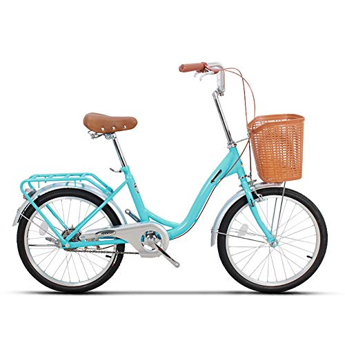 JHKGY - Bicicleta de crucero, de alta velocidad retro para adultos, bicicleta Comfort de una sola velocidad, para hombre y mujer, con cesta y portaequipajes trasero, azul, 20 pulgadas