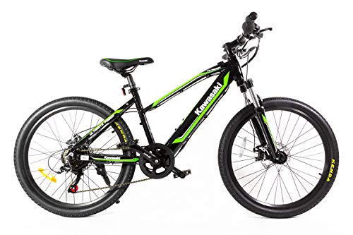 Kawasaki Bicicleta eléctrica infantil de 24 pulgadas, verde/negro, XS