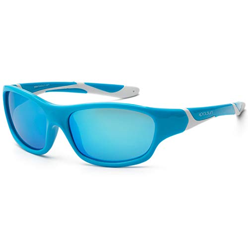 koolsun Niños Gafas de sol Sport 3 – 6 años, aqua & White + ICE BLUE Revo lente | 100% protección UV | Optical Clas 1, cat. 3