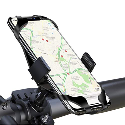 LAYJOY Soporte Movil Bicicleta, Soporte Movil Bici, Bicicleta Montaña y Motocicleta, Silicona Ajustable 360° Rotación Teléfono Universal Manillar para iPhone/Samsung/Huawei/Xiaomi de 3.5"-6.8"(Negro)