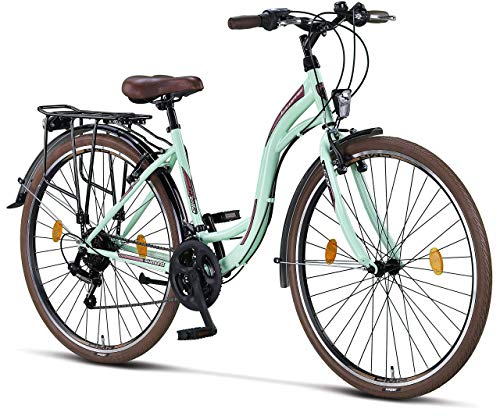 Licorne Bike Bicicleta de ciudad Stella Premium de 24,26 y 28 pulgadas, para niños, hombres y mujeres, cambio Shimano de 21 velocidades, bicicleta holandesa, Mujer, verde menta, 28