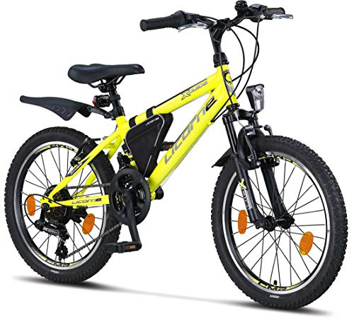 Licorne Bike Guide bicicleta de montaña de 20 pulgadas, adecuada para 6,7,8,9 años, cambio de marchas Shimano de 18 velocidades, suspensión de horquilla, bicicleta infantil, bicicleta de niño de niña